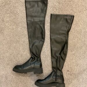 Missguided Black Platform Faux Leather Over the Knee Boots Shoes Goth Y2K sz 9